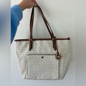 Michael Kors Brown and Cream Jet Set Tote - NWT